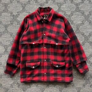 Vintage Caribou Jacket Mens Large Red Black Wool Cruiser Buffalo Plaid Union 40s